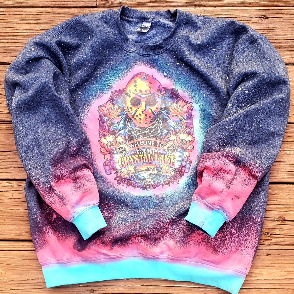 Welcome to Crystal Lake Tiedye bleached Sweatshirt